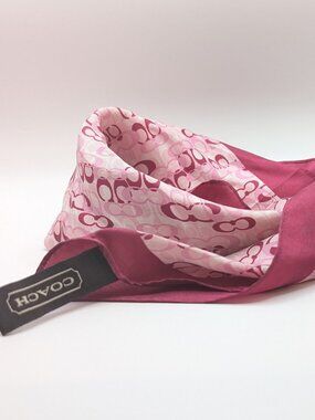 Coach Signature C Silk Square Scarf | Fuchsia Pink | 100% Silk | Y2K Logo Print